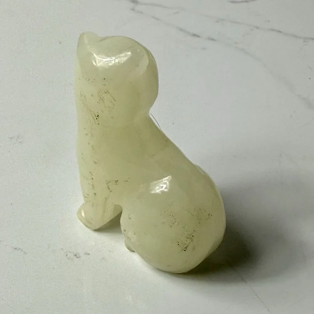 Vtg Polished Alabaster Jade Color Cat Figurine Small Translucent Stone Carving